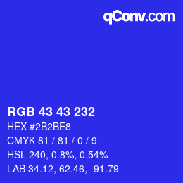 Code couleur: RGB 43 43 232 | qconv.com