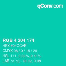 Código de color: RGB 4 204 174 | qconv.com