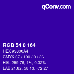 カラーコード: RGB 54 0 164 | qconv.com