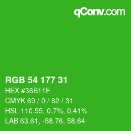 Color code: RGB 54 177 31 | qconv.com