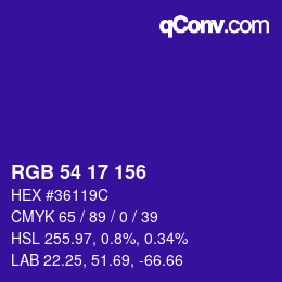 Farbcode: RGB 54 17 156 | qconv.com