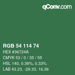 Color code: RGB 54 114 74 | qconv.com