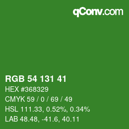 Color code: RGB 54 131 41 | qconv.com