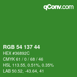 Color code: RGB 54 137 44 | qconv.com