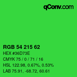 Color code: RGB 54 215 62 | qconv.com