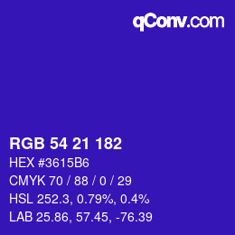 Color code: RGB 54 21 182 | qconv.com