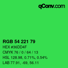 Color code: RGB 54 221 79 | qconv.com