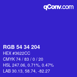 カラーコード: RGB 54 34 204 | qconv.com