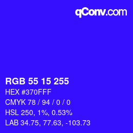 Código de color: RGB 55 15 255 | qconv.com