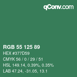 Code couleur: RGB 55 125 89 | qconv.com