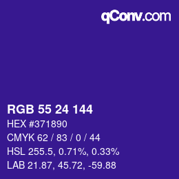 Color code: RGB 55 24 144 | qconv.com