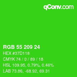 カラーコード: RGB 55 209 24 | qconv.com