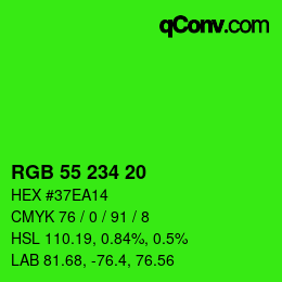 Color code: RGB 55 234 20 | qconv.com