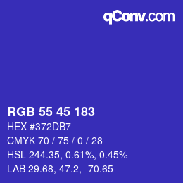 Color code: RGB 55 45 183 | qconv.com