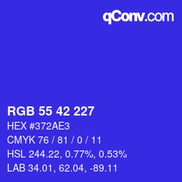 Color code: RGB 55 42 227 | qconv.com