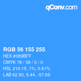 Color code: RGB 56 155 255 | qconv.com