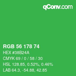 カラーコード: RGB 56 178 74 | qconv.com