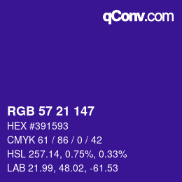 Color code: RGB 57 21 147 | qconv.com