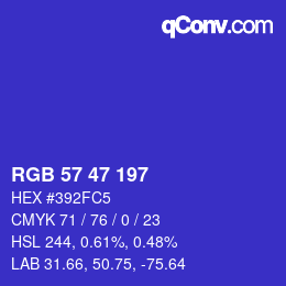 Color code: RGB 57 47 197 | qconv.com