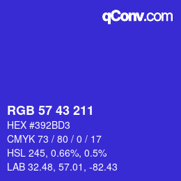 Farbcode: RGB 57 43 211 | qconv.com