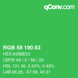 Color code: RGB 58 190 83 | qconv.com