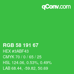 Color code: RGB 58 191 67 | qconv.com