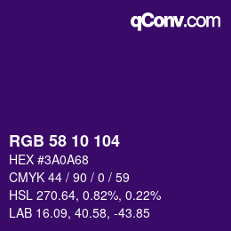 Color code: RGB 58 10 104 | qconv.com