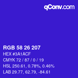 Farbcode: RGB 58 26 207 | qconv.com