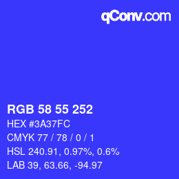 Color code: RGB 58 55 252 | qconv.com