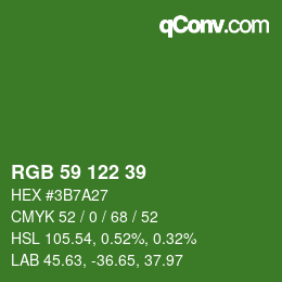 Color code: RGB 59 122 39 | qconv.com