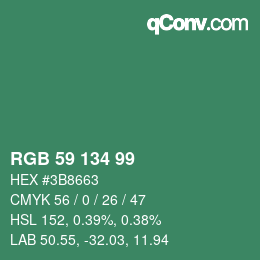 Color code: RGB 59 134 99 | qconv.com