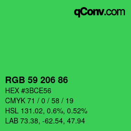 カラーコード: RGB 59 206 86 | qconv.com