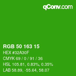 Color code: RGB 50 163 15 | qconv.com