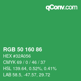 カラーコード: RGB 50 160 86 | qconv.com