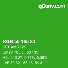 Code couleur: RGB 50 165 33 | qconv.com