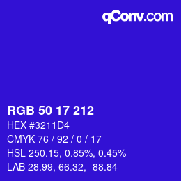 Farbcode: RGB 50 17 212 | qconv.com