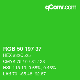 Farbcode: RGB 50 197 37 | qconv.com