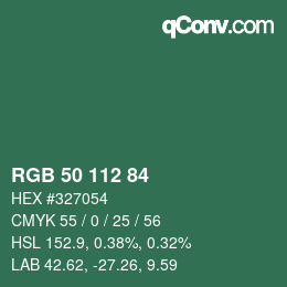 カラーコード: RGB 50 112 84 | qconv.com