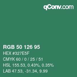 Color code: RGB 50 126 95 | qconv.com