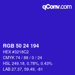 カラーコード: RGB 50 24 194 | qconv.com