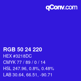 Farbcode: RGB 50 24 220 | qconv.com