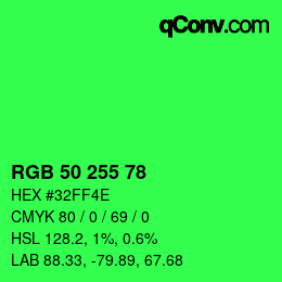 カラーコード: RGB 50 255 78 | qconv.com