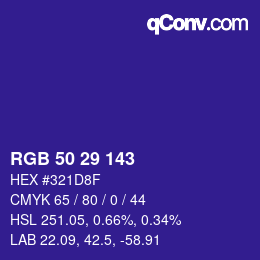 Color code: RGB 50 29 143 | qconv.com