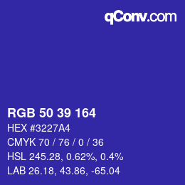 カラーコード: RGB 50 39 164 | qconv.com