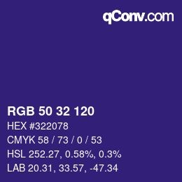 Color code: RGB 50 32 120 | qconv.com