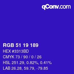 Color code: RGB 51 19 189 | qconv.com