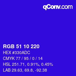 Color code: RGB 51 10 220 | qconv.com