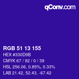 Color code: RGB 51 13 155 | qconv.com