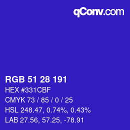 Farbcode: RGB 51 28 191 | qconv.com