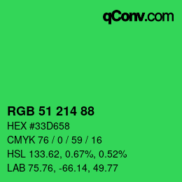 カラーコード: RGB 51 214 88 | qconv.com